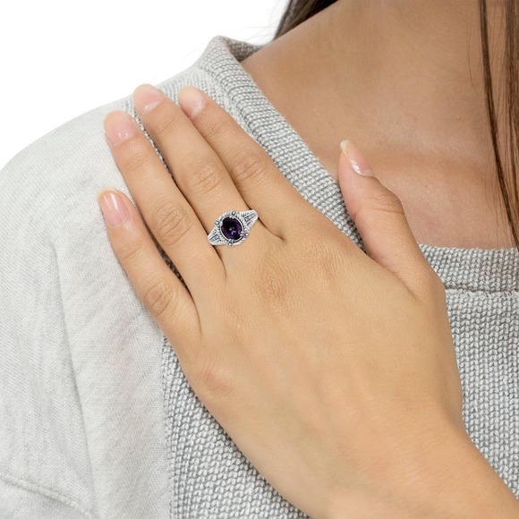 Haus of Brilliance Sterling Silver Purple Amethyst  Diamond Accent  Ring Size 9 - Picture 2 of 4